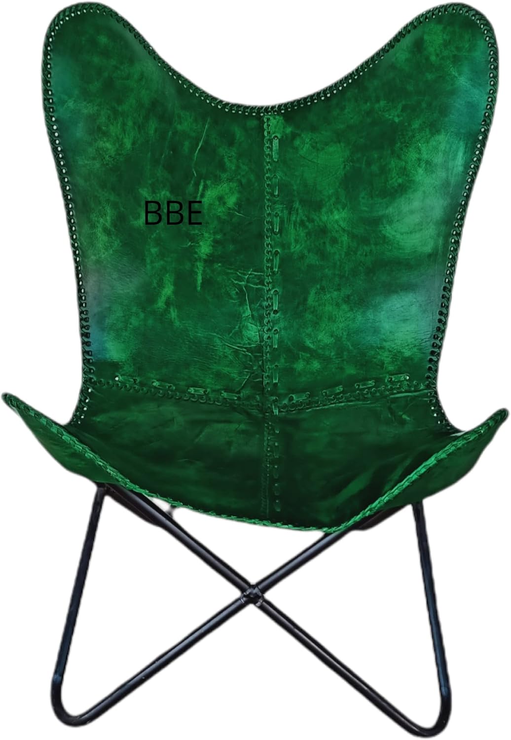 BBE Handmade Leather Butterfly Chair Iron Frame Stand Lounge Chair Comfortable Recliner Hand-Stitching Living Room Chairs Patio-Decorative Chairs
