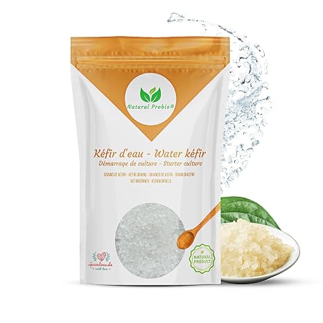 Natural Probio® Wasserkefir Kefirpilz Japankristalle Kefirknollen Starter Set + Anleitung Rezept Tipps E-Book & Rezeptbibliothek + Kundenservice auf Lebenszeit (10g dehydriert/60g rehydriert)
