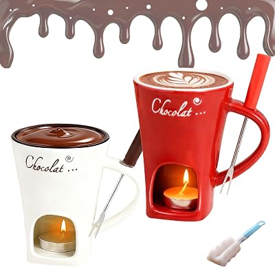 Chocolate Fondue Mug, Melting Love Cup, Chocolate Melting Mug with Candle, Candle Minis Simmer Mugs for Chocolates, Cheese, Butter 2PCS-A