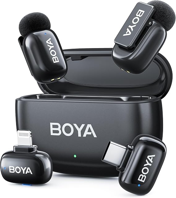 BOYA Mini 2 Wireless Lavalier Microphone with AI Noise Cancellation, App Control, 30H Battery Charging Case - for iPhone/iPad & Android, Video, Podcasts, Vlogging, TikTok