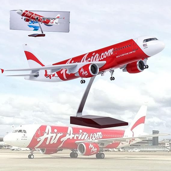 18.5 1:80 Scale Model Airplane A320-200 Airasia Model Jet Plane Collectibles Resin with Wheels Diecast for Collection Gift Ornament with Base (Size : A320)