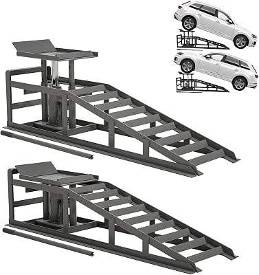 Hydraulic Car RampsPortable Auto Ramps 11000 lbs - 2-Pack Heavy-Duty Steel Lift Ramps with Adjustable Height 11.6-16.2, Low Profile Design for Oil Changes, GarageHome Vehicle Repairs - Red