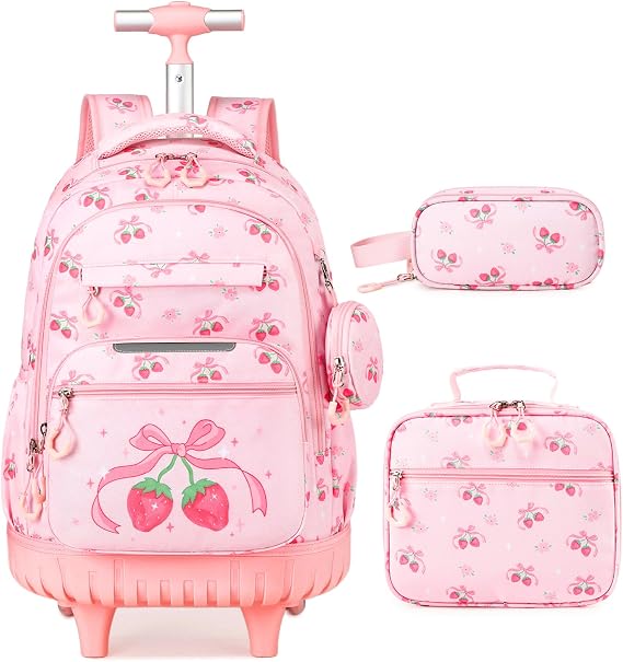 Rolling Backpack for Girls, Roller Backpacks with Lunch Bag