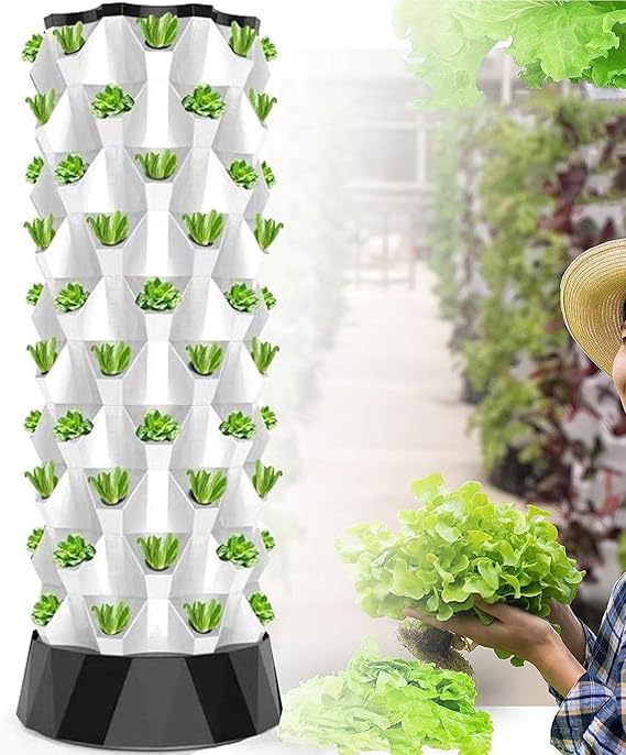 Aeroponic Tower, Garden Hydroponic Growing System Vertical Tower, DIY Hydroponics Farm Equipment Aeroponic for Indoor Herbs and Vegetables with Hydration Pump, Seedbed and Net Pots,Black-80Pots