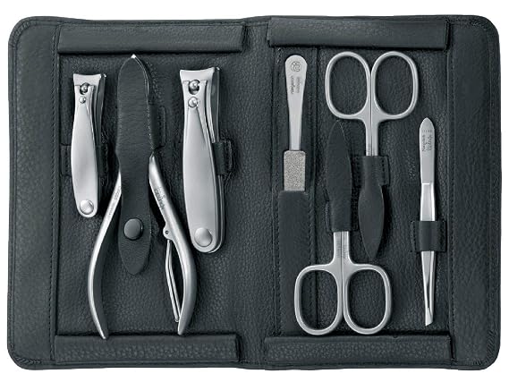 TopInox "IMANTADO XL" Manicure Set for Men in Black Leather Case by Niegeloh, Germany