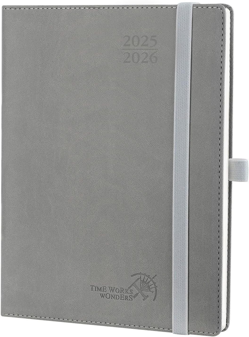 POPRUN Planner 2025-2026 Medium - 6.5 x 8.5 Academic Weekly Calendar July 2025 - June 2026 with Hourly Time Slots, Monthly Tabs, 100GSM Thick Papers, Leather Soft Cover - Grey