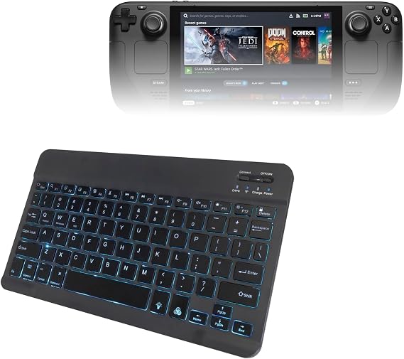BoxWave Keyboard Compatible with Valve Steam Deck - SlimKeys Bluetooth Keyboard - with Backlight, Portable Slim LED 7 Colors - Jet Black