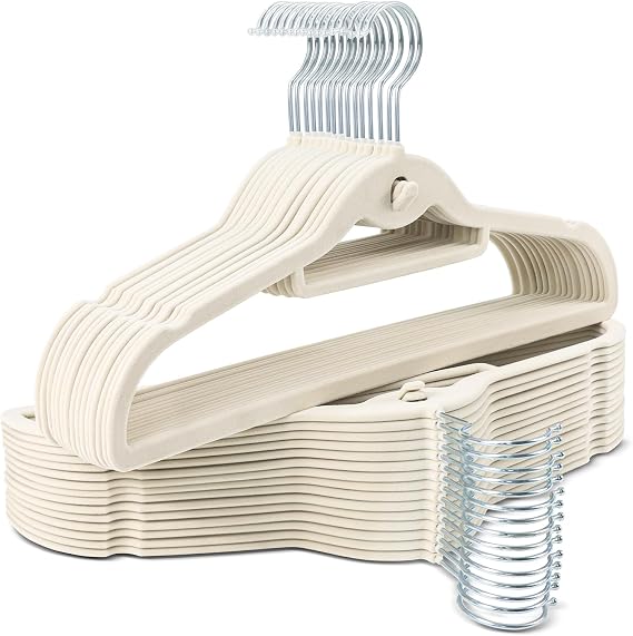 Sishynio Velvet Hangers 30 Pack, Ivory Slim Non-Slip Clothes Hangers