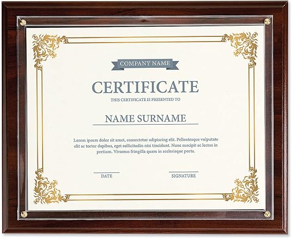 Fine Stationery Walnut Certificate Award Plaque - Slide-In 8.5x11 Certificate or Diploma, Wall Frame