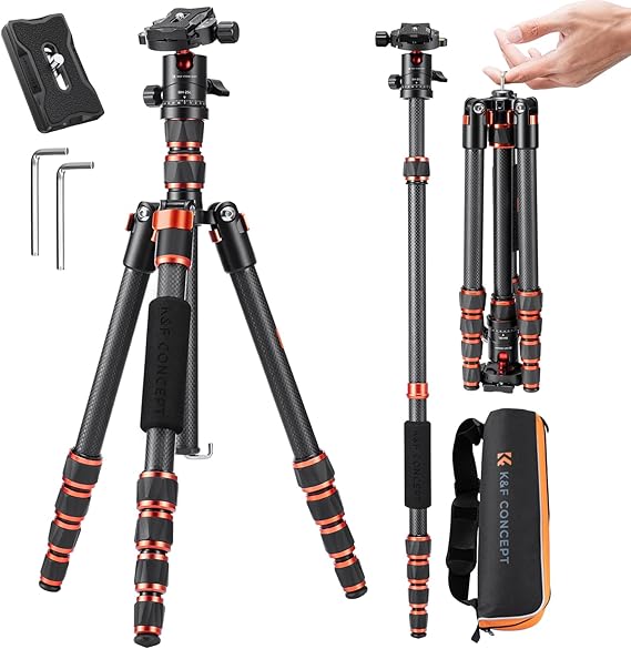 K&F Concept 60" Carbon Fiber Camera Tripod, Detachable Monopod for SLR DSLR
