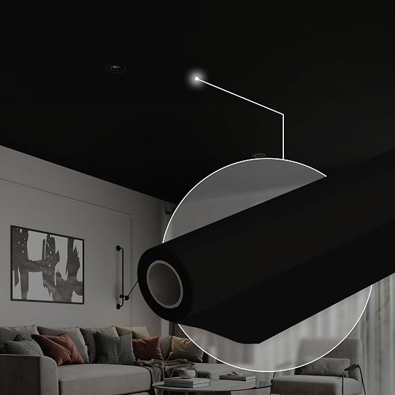 Ceiling Decor Film - Black Matt PVC Stretch Ceiling - Room Ceiling Covering Kit, DIY Easy Installation for Modern Ceiling Design Kit #3 Film Size 5'3'' * 6'7''