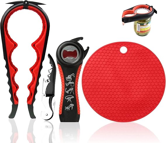 4 Pieces Jar Opener Multi Function Bottle Opener Kit Can Opener with Non Slip Gripper Pad