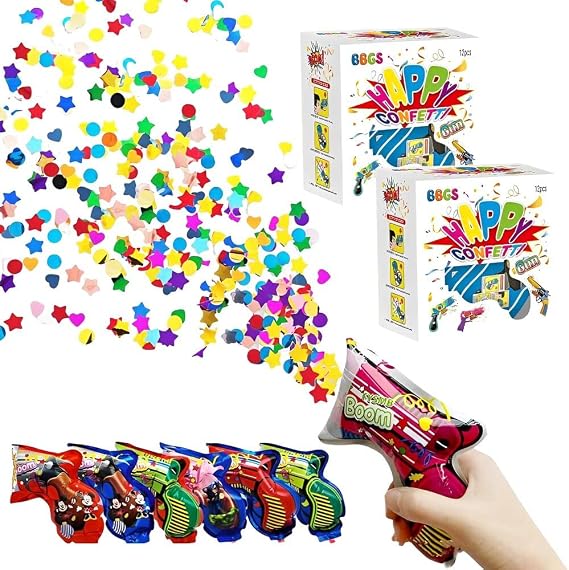 Inflatable Fireworks Gun,Party Toys Confetti Fireworks Handheld Confetti Poppers Multicolor with Novelty Design Party Supplies for New Year Birthday Christmas Wedding Graduation (24PCS confetti gun)