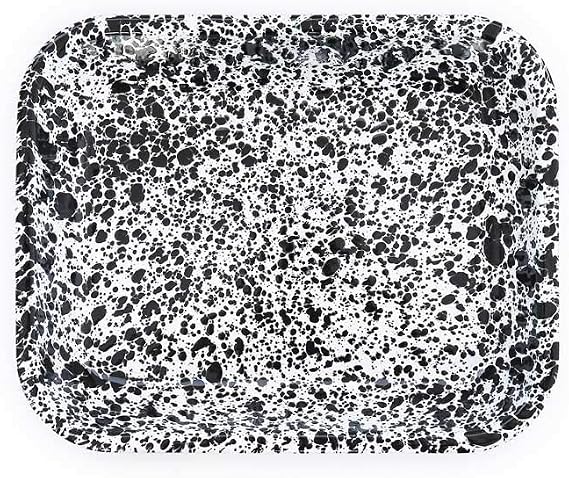 Enamelware Large Open Roaster, 13.5 x 10.75 inches, Black/White Splatter