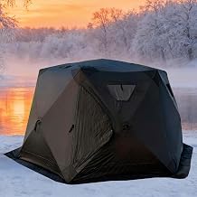 Pop Up Portable Ice Shelter for Winter Fishing, Durable and Weather Resistant with Heater Port