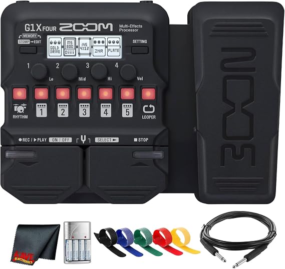 Zoom G1X FOUR Guitar Multi-Effects Processor with Expression Pedal, With Amp Modeling, 70+ Built-in Effects, Looper, Rhythm Section (Bundle)