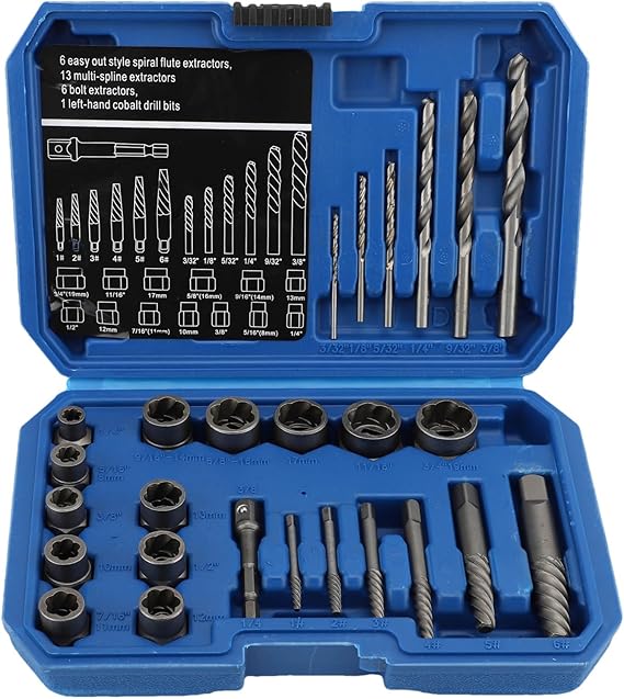 26pcs Screw Bolt Extractor Set, High Hardness Locking Wheel Nut Removal Tool, Multi-Function Broken Bolt Extractor Set for Removing Damaged, Frozen