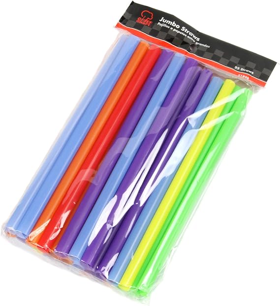 Chef Craft Select Plastic Jumbo Straight Straws, 9 inch 25 piece set, Assorted