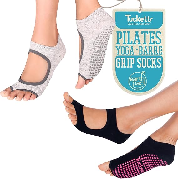 Tucketts Toeless Grip Socks 2 Pack, Open Toe Non Slip Pilates Socks Women