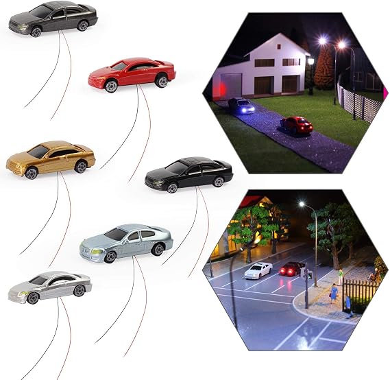 Evemodel EC150 12pcs 1:150 N Scale Model Lighted Cars (Color Random) with 12V LEDs for Building Layout New