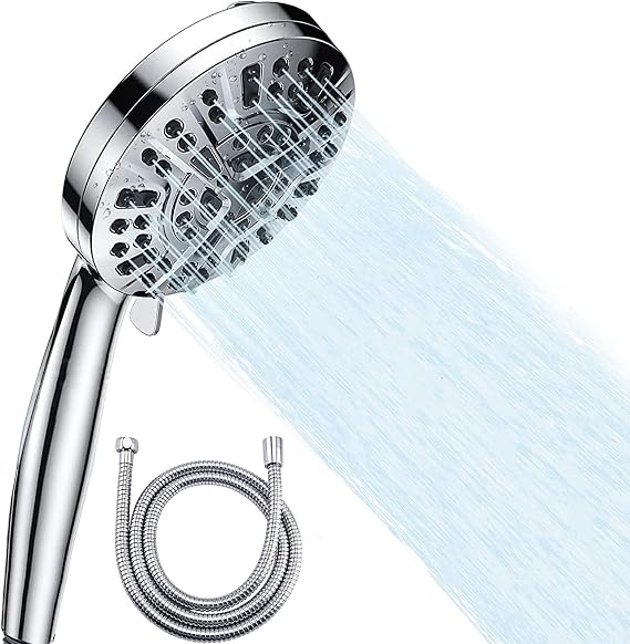 High Flow Hand Held Shower Head, Katezon 10 Functions High Pressure Shower Head with Handheld, Built-in Pause Mode & 2 Power Wash, Anti-Clog Nozzles, Leakproof 1.5M Stainless Steel Hose
