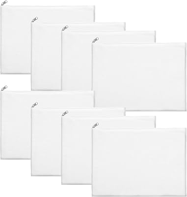 8 Pcs Canvas Zipper Pouch, 12x9 Large Cosmetic Bags With Zipper, White, Multi-Purpose Travel Toiletry Makeup Bag