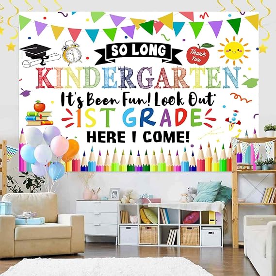 Drgilau 7x5ft Kindergarten Graduation Backdrop, Class of 2024, White, Polyester