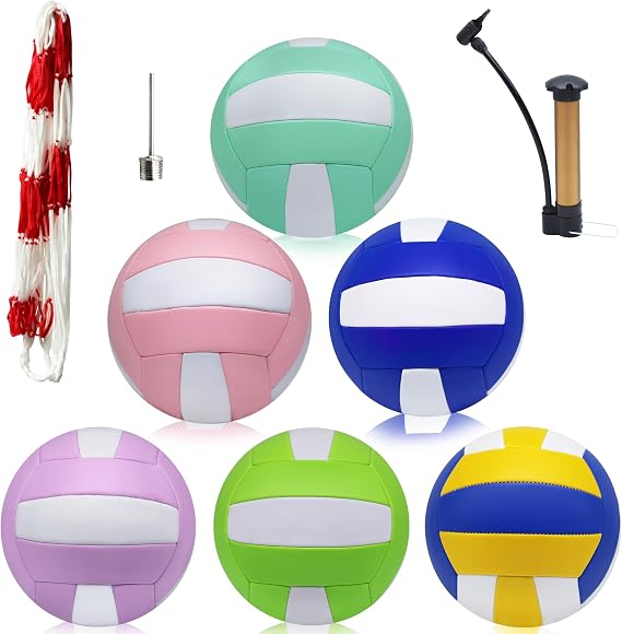 Magicorange Volleyball,6 Pack Official Size 5 Volleyballs | PU Leather Indoor Outdoor Soft Touch Volleyballs for Beach Play,Game,Gym,Training -Includes Ball Pump and Mesh Bag