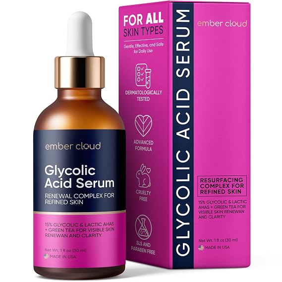 Glycolic Acid Serum for Face 15%, Lactic Acid & Green Tea 1 Oz