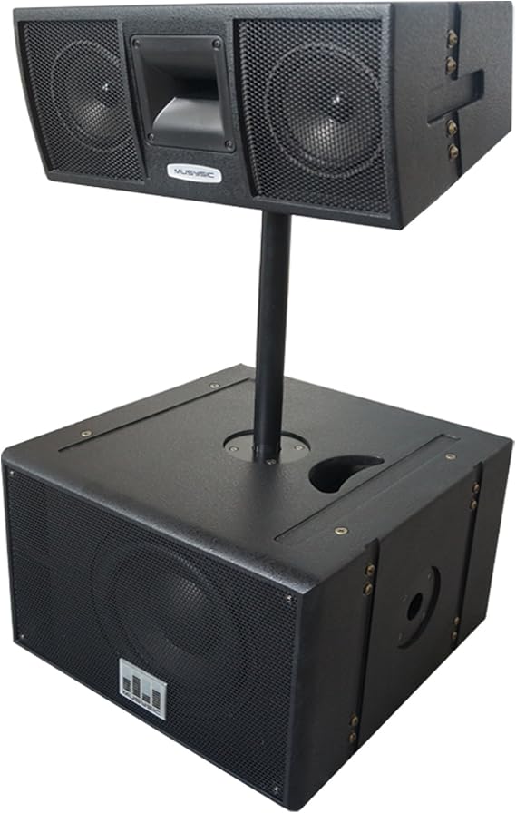 MUSYSIC Professional Active Line Array Speaker System 2000W | 10" subwoofer, dual 6" top, 125 dB SPL, DSP processing, pole mount design, and wide coverage for DJs/live events.