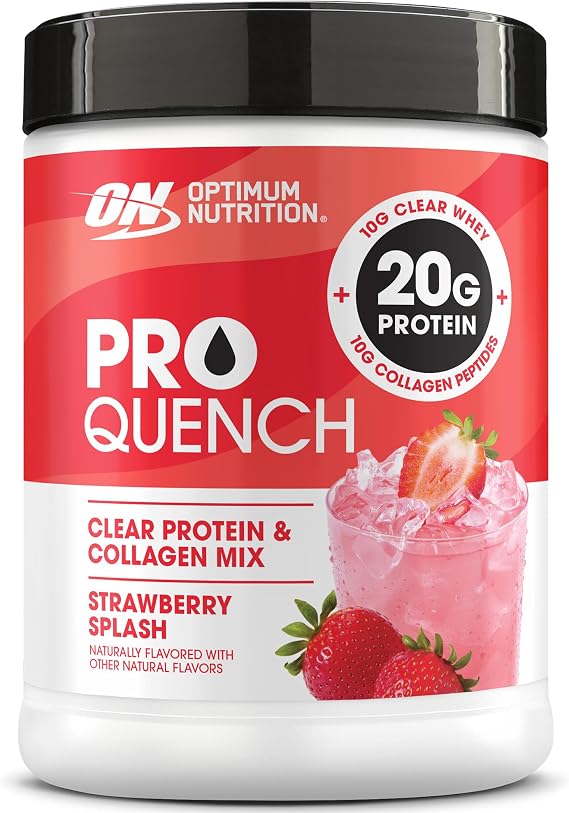 Optimum Nutrition Pro Quench, 10g Clear Protein, 10g Collagen peptides & Electrolyte Powder Drink Mix, Strawberry, 20 Servings, 520 Grams (Packaging May Vary)