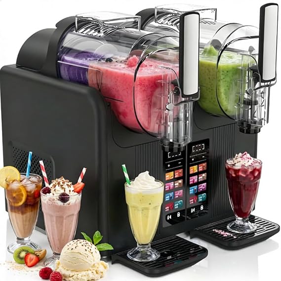 Commercial Slushie Maker, 430 W Double-Barrel Slushy Maker Machine, Slushie Machine, 7 Preset Programs, Dual 2L/0.53 Gal Tanks, One-Touch Self-Cleaning, for Slushies Shakes(Black)