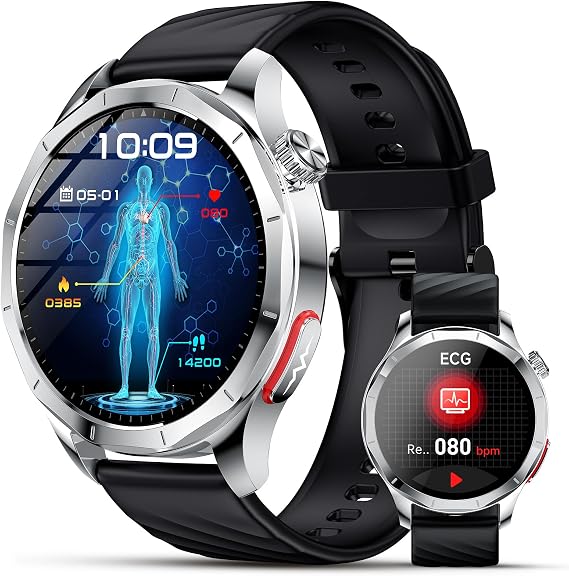 2026 New Smart watch For Men With Blood Pressure/ECG/HRV/BMI/Mini-Health Check, 1,43" AMOLED Fitness Tracker With 24H Heart Rate/SpO2/Sleep/Stress Monitor, 120+ Sports Modes, IP68 Android iOS