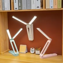 Double Head Desk Lamp with Large Lighting Range, Mini Lamp for Small Spaces, Rechargeable Foldable and Portable Desk Lamp with USB-C Cable for Travelling,Blue