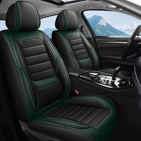 Car Seat Covers for Kia Optima 2006-2020,5 Seats Luxury Nappa Leather Car Seat Cover Full Set,Waterproof Seat Protectors,Anti-Slip Automotive Seat Covers,Car Seat Chair Cushions(Black&Green)