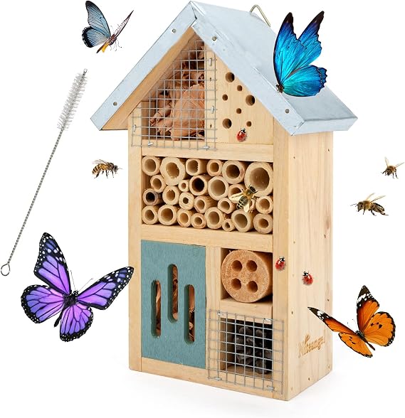 Niteangel Natural Wooden Insect Hotel, Garden Insect House for Ladybugs, lacewings, Butterfly, Bee, Bug