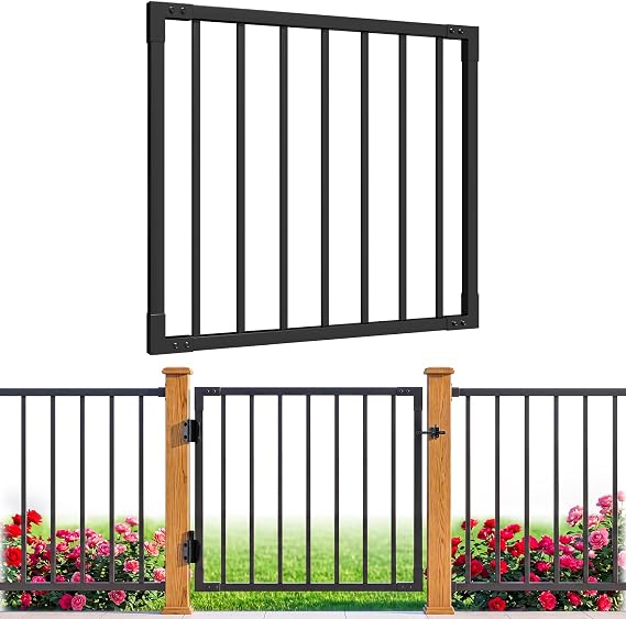 W.3ft x H.36in Aluminum Deck Gate Kit Outdoor, DIY Cuttable, Black