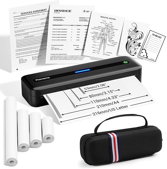 Phomemo M832 Portable Thermal Printers Wireless for Travel with Case | Inkless Bluetooth Printer Support 8.5'' x 11'' US Letter, Compatible with iPhone Android Laptop for Mobile Office Home