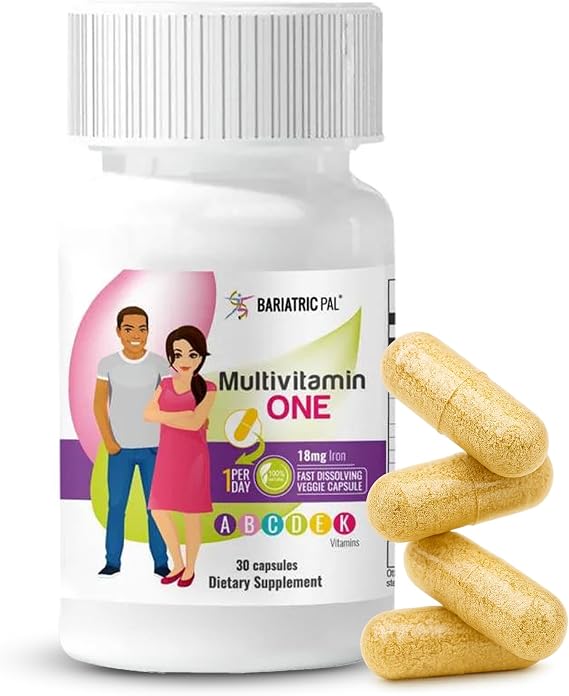 BariatricPal Multivitamin ONE 1 per Day! Bariatric Multivitamin Capsule with 18 mg of Iron | Easy to Swallow Capsule | Vitamin for Bariatric Surgery Patients | 30 Count (1 Month Supply)