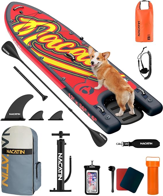 NACATIN Inflatable Stand Up Paddle Board - Premium SUP Board with Dog Ramp Kit, Complete SUP Set Paddle Boards for Adults with Single/Double Paddle, Backpack, Suitable for Paddle Boarding with Dog