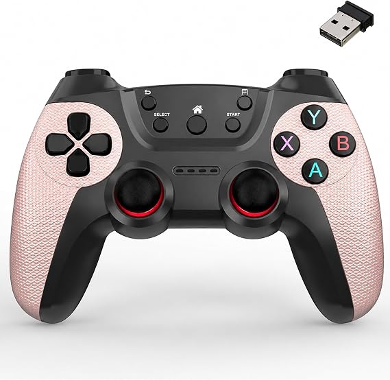 Coverzone 2.4G Kablosuz Gamepad PC Uyumlu Joystick Wireless Oyun Kolu Kişiselleştirilmiş Düğme, Hassas Trigger Kaymaz Tasarım G2.4G (Pembe)