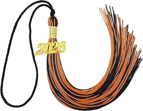 2026 Graduation Tassel, Black and Orange Tassel for Graduation Cap with 2026 Year Gold Charm for Graduation Ceremony Tassel Accessories