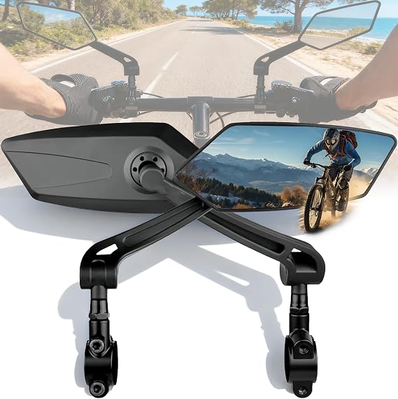 2 Pack Bike Mirror Handlebar Mount, Rear View Mirror Bicycle Mirrors | 360 Adjustable, HD Wide View, Scratch Resistant Glass, Safe Bike RearView Mirror Accessories for Ebike Scooter Mountain Road