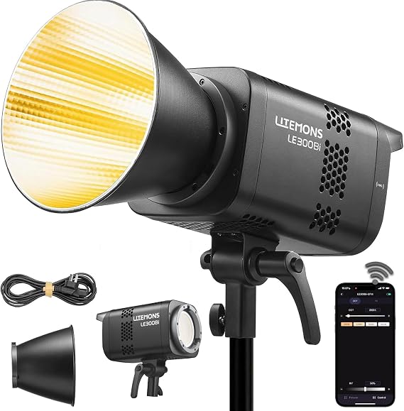 Godox LE300Bi Bi-Color LED Light, 320W GODOX Light All Metal Body,CRI/TLCI98+, CCT 2800K-6500K/11 FX Effects/Bowens Mount/Whisper-Quiet Fan, App/DMX/NFC/CRMX Control, for Video, Streaming & Studio
