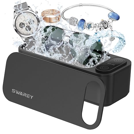 Ultrasonic Jewelry Cleaner Retainer Rings Dentures 23OZ (680ML) 360 Deep Cleaning 45KHz Professional Ultrasonic Glasses Cleaner with 5 Digital Timer and Watches Stand 304 Stainless Steel Tank