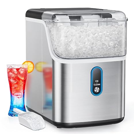 Nugget Ice Maker Countertop, HOMEZAY Pebble Ice Maker with Soft Chewable Pellet Ice, 33 lbs per Day, Compact Ice Machine with Self-Cleaning & LED Indicator for Home, Kitchen, Camping, RV, Office