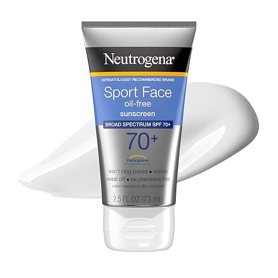 Neutrogena Sport Face Sunscreen Lotion SPF 70+ Oil Free Sweat and Water-Resistant Broad Spectrum UVA UVB Protection Oxybenzone-Free for Active Lifestyles, 2.5 fl oz