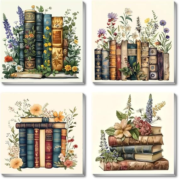 Fotasmua 4 Pack Framed Paint by Numbers for Adult, Book Paint by Numbers Kit for Adults Kids, DIY Flowers Acrylic Painting on Canvas for Home Wall Art Decor 8 x 8 Inch