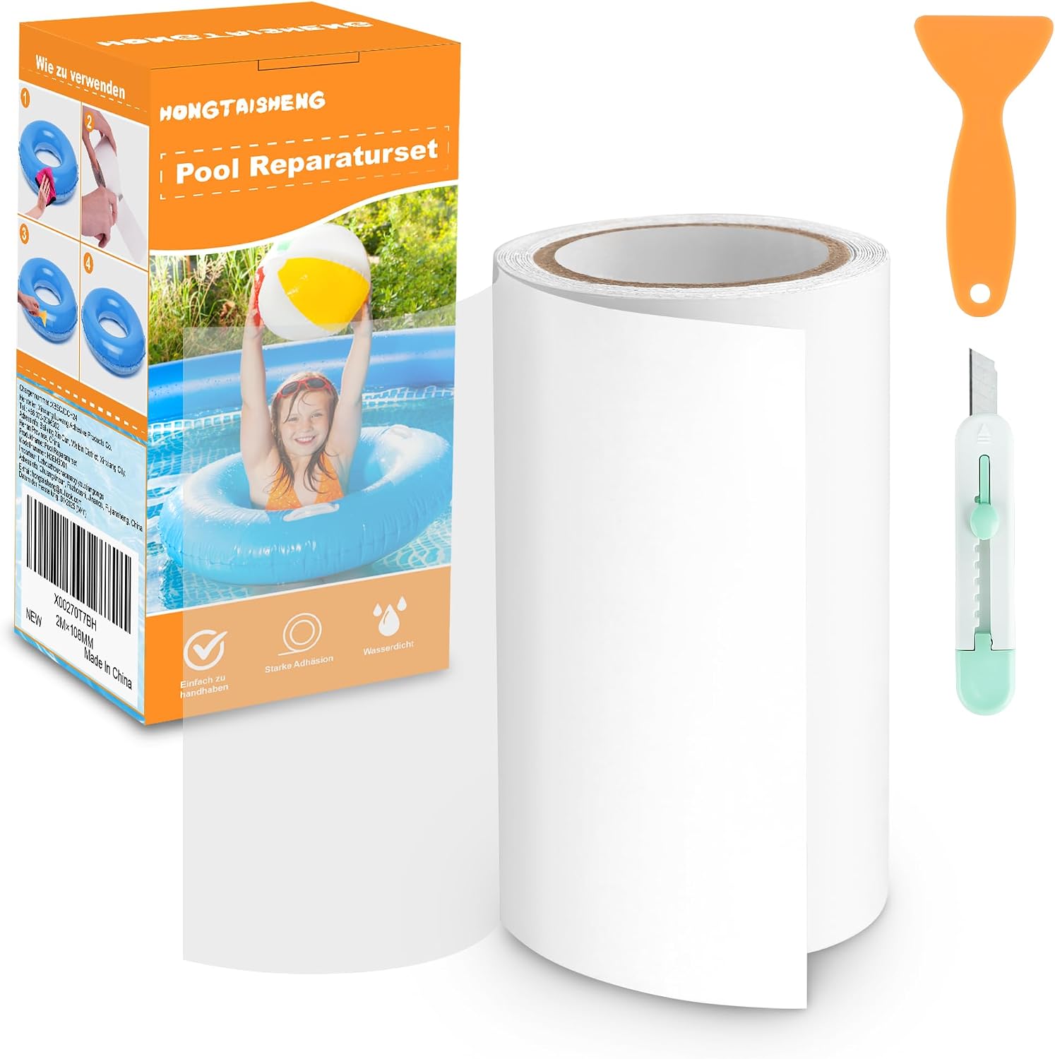 HONGTAISHENG Pool Repair Kit Pool Patches Self-Adhesive Underwater TPU Waterbed Repair Kit with Knife Scraper 10.8 cm x 200 cm Waterproof Tape for Inflatable Boat Air Mattress Transparent