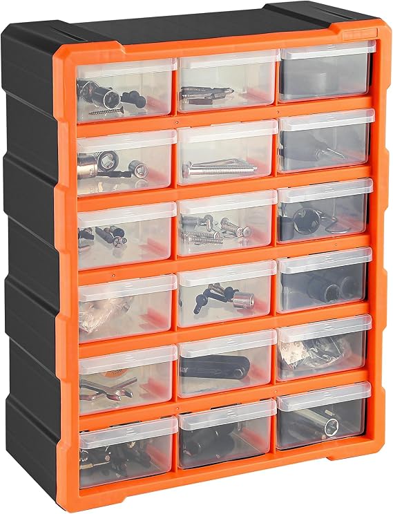 18PCS Multi Drawer Tool Bits Storage Organiser, Plastic DIY Craft Cabinet Storage Cabinet Box for Screws, Nuts, Small Parts Hardware Wall Mounted or